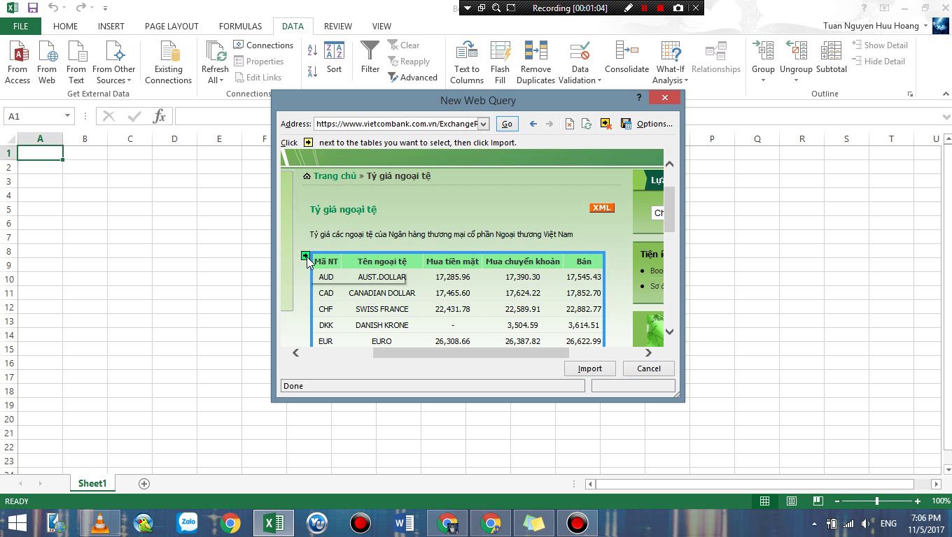 Tự động Cập nhật tỷ giá ngoại tệ trên Internet vào bảng tính cho Microsoft Excel 1