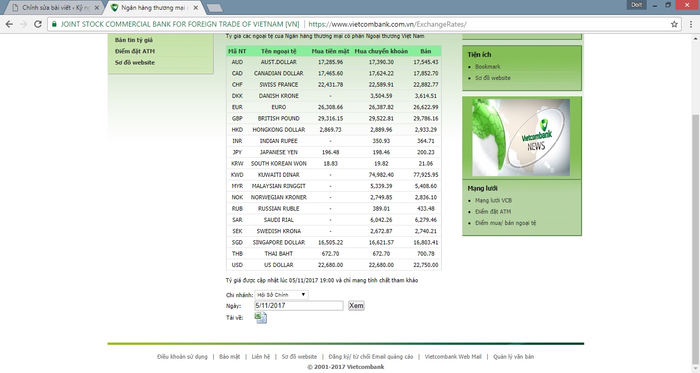 Cập nhật tỷ giá ngoại tệ trên Internet cho Microsoft Excel